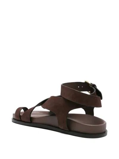 A.emery Chocolate Brown Leather Crossover Strap Sandals In Brown