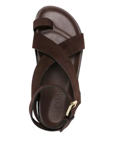 A.emery Chocolate Brown Leather Crossover Strap Sandals In Brown