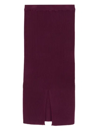 Twinset Ribbed Split Skirt In Burgundy