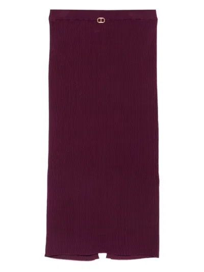 Twinset Ribbed Split Skirt In Burgundy