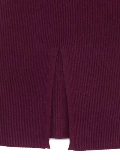 Twinset Ribbed Split Skirt In Burgundy