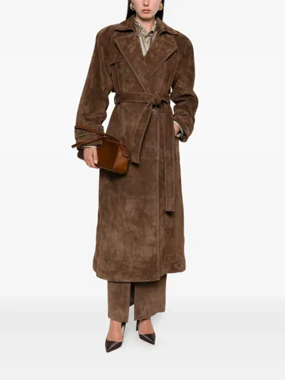 Ducie Corrin Suede Trench Coat In Brown