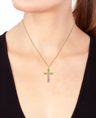 Effy Collection Effy Multi-sapphire (3/4 Ct. T.w.), Green Garnet (1/6 Ct. T.w.) & Diamond (1/2 Ct. T.w.) Cross 18" P