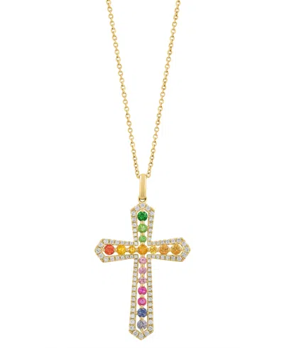 Effy Collection Effy Multi-sapphire (3/4 Ct. T.w.), Green Garnet (1/6 Ct. T.w.) & Diamond (1/2 Ct. T.w.) Cross 18" P