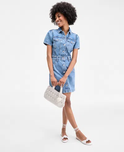 On 34th Women's Denim Trucker Mini Dress, Exclusively At Macy's In Blue