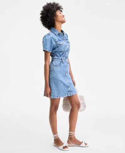 On 34th Women's Denim Trucker Mini Dress, Exclusively At Macy's In Blue