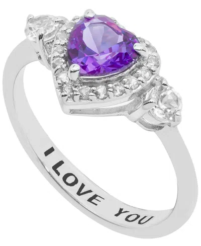 Macy's Amethyst (5/8 Ct.t.w.) And White Topaz (1/2 Ct.t.w.) 'i Love You' Message Ring In Sterling Silver