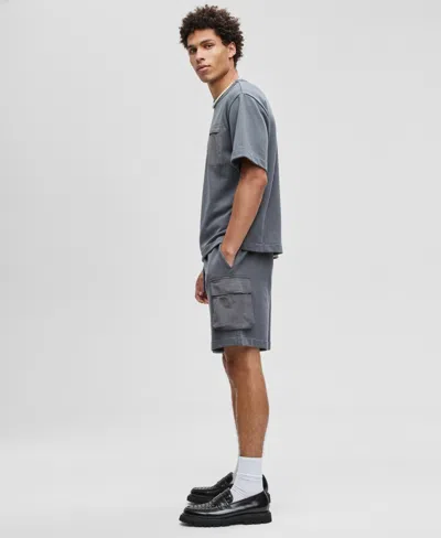 Mode Of One Mens Mixed Relaxed Fit French Terry Pocket T Shirt Regular Fit Printed 7 French Terry Cargo Shorts M In Gray