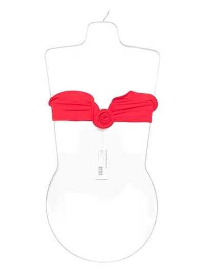 Magda Butrym Rose-embellished Bandeau Bikini Top In Red