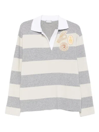 Moncler Striped Embroidered Polo Top