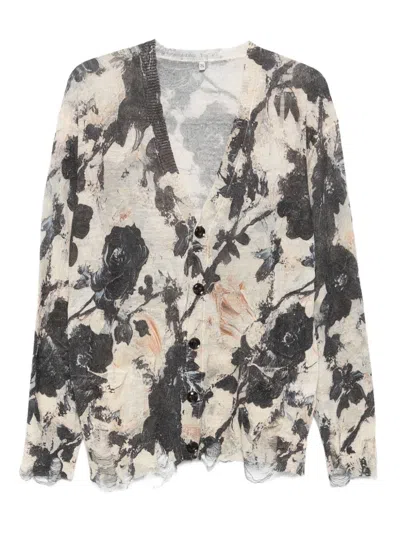 R13 Floral-print Frayed Cardigan