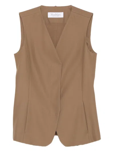 Max Mara Sleeveless V-neck Vest In Brown