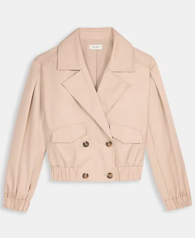 On 34th Womens Solid Cropped Trench Jacket Ribbed Scoop Neck Tee High Rise Pleated Straight Leg Pants Exclus In Brown
