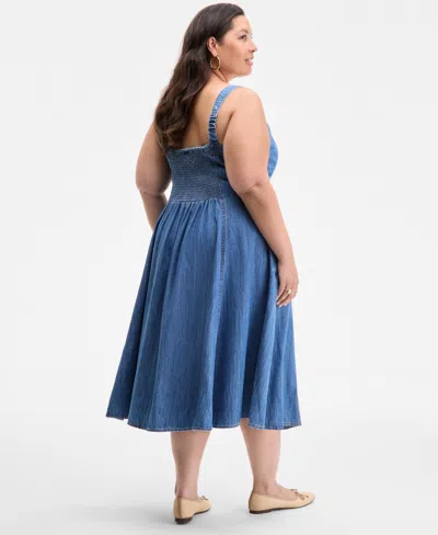 On 34th Trendy Plus Size Denim Sweetheart-neck Midi Dress, Exclusively At Macy's In Blue