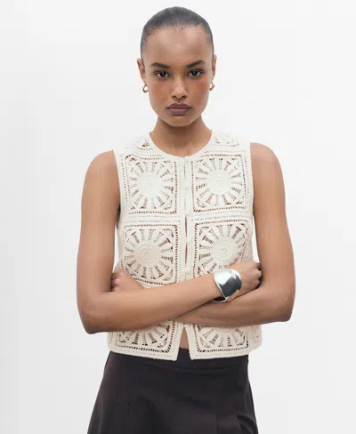 Mango Open Stitch Button Up Waistcoat In White