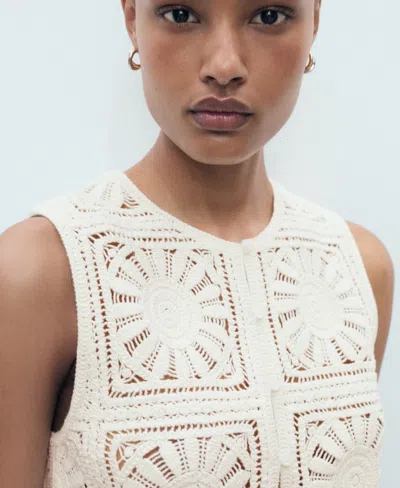 Mango Open Stitch Button Up Waistcoat In White