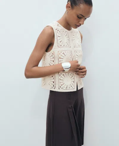 Mango Open Stitch Button Up Waistcoat In White