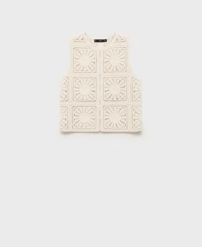 Mango Open Stitch Button Up Waistcoat In White