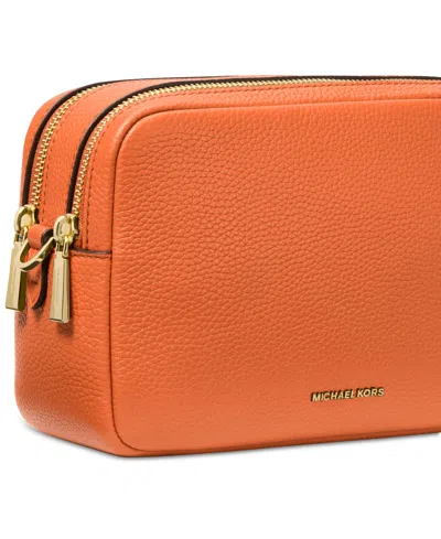 Michael Kors Michael  Bryant Medium Leather Double Zip Chain Camera Crossbody In Orange