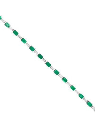 Hyt Jewelry 18k White Gold Emerald And Diamond Tennis Bracelet