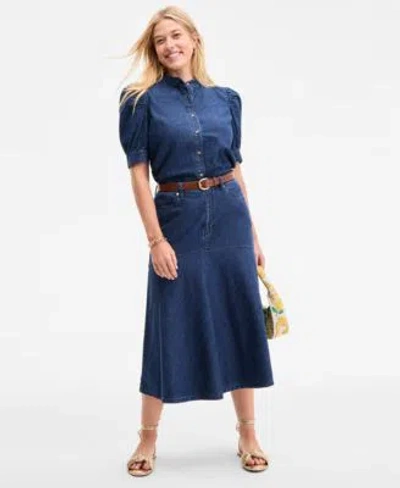 On 34th Womens Cotton Denim Puff Sleeve Shirt Denim Flared Midi Skirt Exclusively At Macys