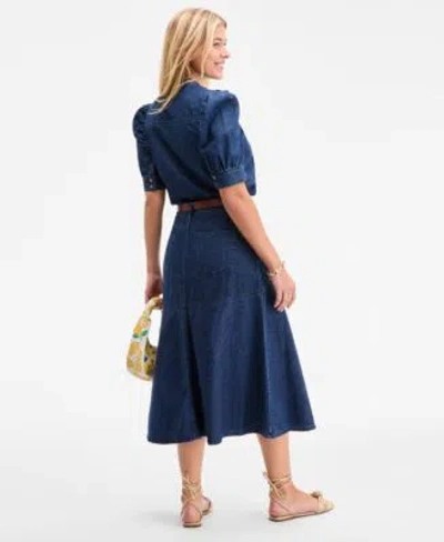 On 34th Womens Cotton Denim Puff Sleeve Shirt Denim Flared Midi Skirt Exclusively At Macys