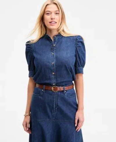 On 34th Womens Cotton Denim Puff Sleeve Shirt Denim Flared Midi Skirt Exclusively At Macys