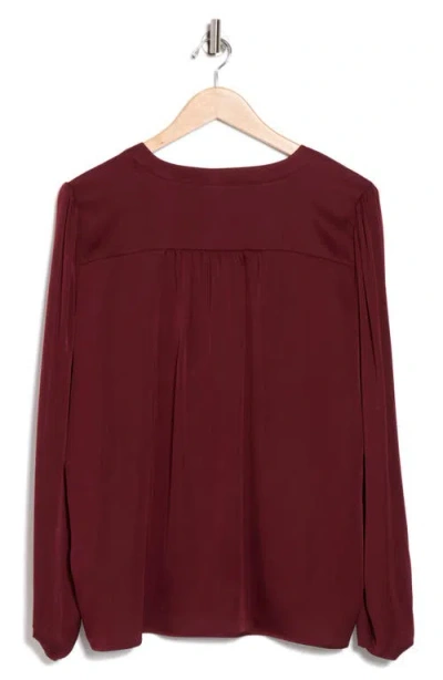 Hugo Boss Boss Biralana Stretch Silk Split Neck Long Sleeve Top In Red