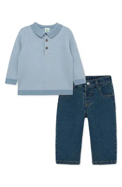 Little Me Jacquard Polo & Denim Jeans Set