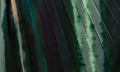 Socialite Print Asymmetric Hem Pleated Maxi Dress In Green