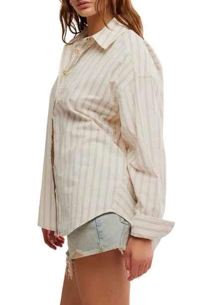 Free People Varsity Vibes Stripe Oversize Cotton Button-up Shirt