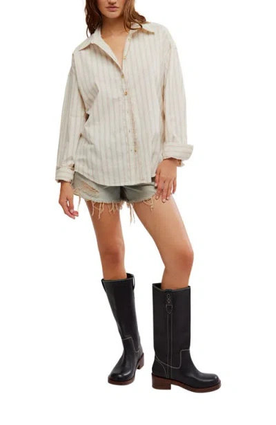 Free People Varsity Vibes Stripe Oversize Cotton Button-up Shirt