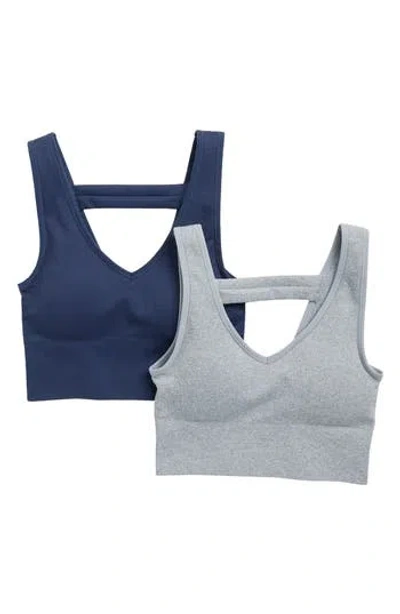 90 Degree By Reflex Bianca 2-pack V-neck Rib Seamless Bralettes In Multi