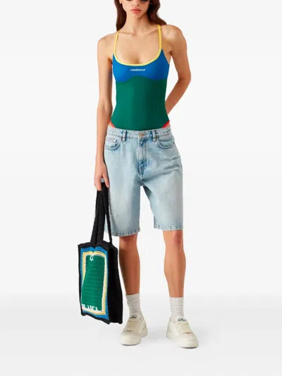 Casablanca Block Swimsuit With High-cut Leg