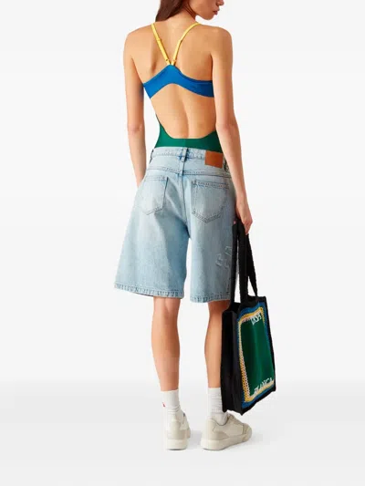 Casablanca Block Swimsuit With High-cut Leg