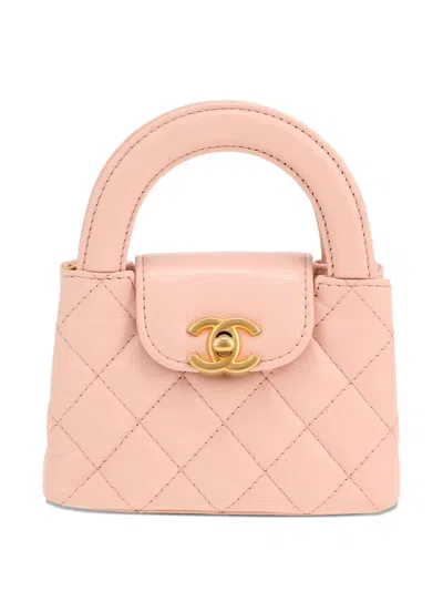 Pre-owned Chanel Quilted Leather Micro Shopping Tote Bag In Pink