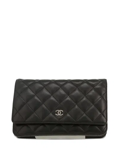 Pre-owned Chanel Wallet On Chain Leather Shoulder Bag In Black