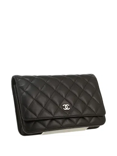 Pre-owned Chanel Wallet On Chain Leather Shoulder Bag In Black