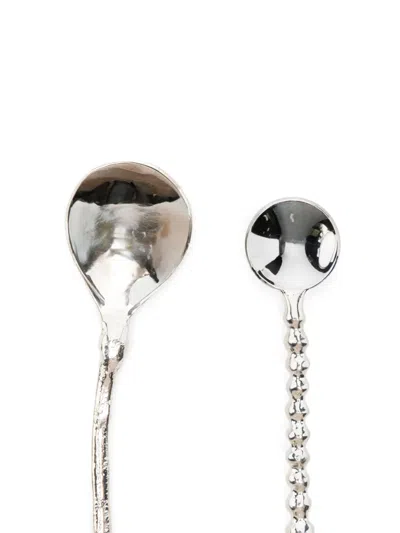 Alighieri Beaded-handle Dessert Spoons In Metallic