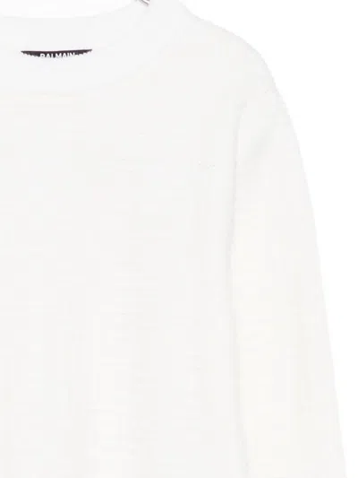 Balmain Textured Cotton Sweater In White