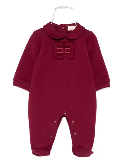 Elisabetta Franchi La Mia Bambina Embroidered-collar Babygrow In Burgundy