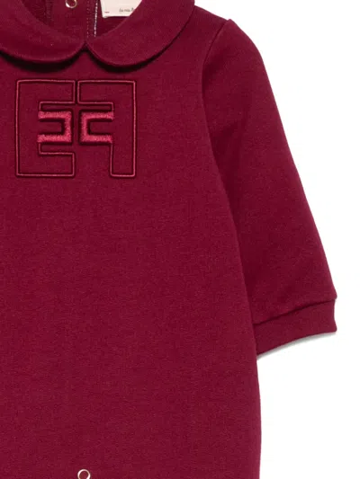 Elisabetta Franchi La Mia Bambina Embroidered-collar Babygrow In Burgundy