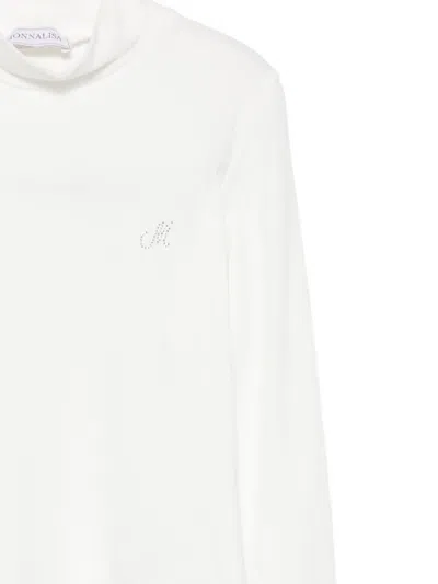 Monnalisa Rhinestone-embellished High-neck Top In White