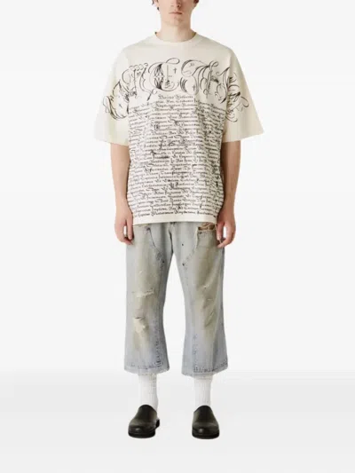Untitled Artworks Script-print Cotton T-shirt In Neutral
