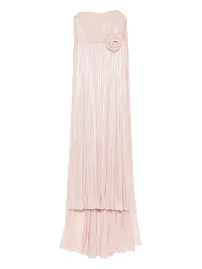 Nissa Pleated Floral-embellished Dress In Pink