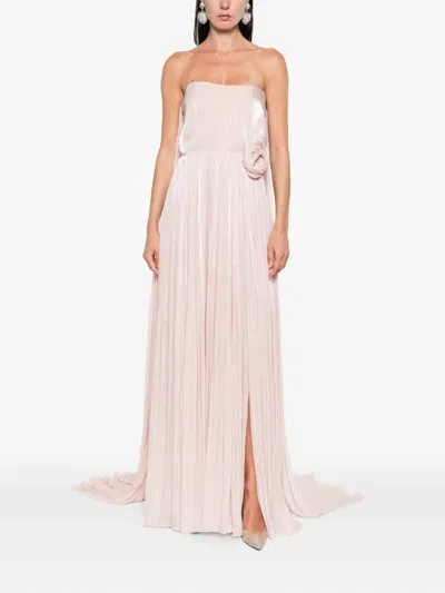 Nissa Pleated Floral-embellished Dress In Pink