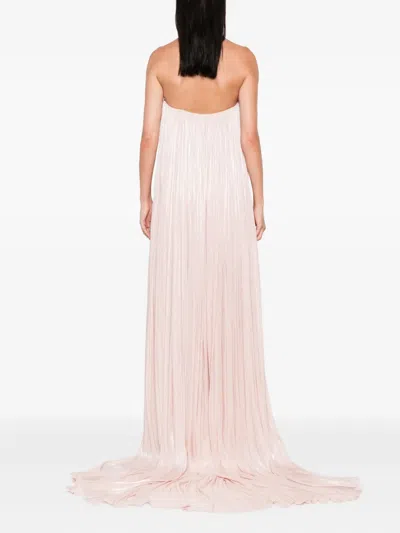 Nissa Pleated Floral-embellished Dress In Pink