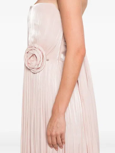 Nissa Pleated Floral-embellished Dress In Pink