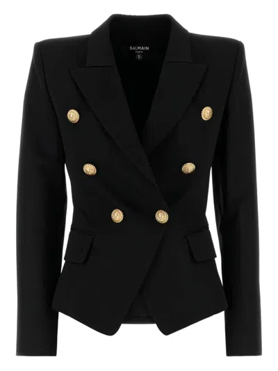 Balmain Double Breast Blazer Jacket With Logo Buttons Blazer And Suits Black In Black