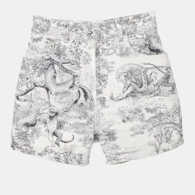 Pre-owned Dior Christian  White/blue Denim Toile De Jouy Shorts Xs